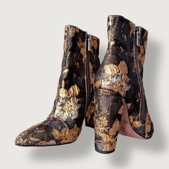 Jessica Simpson | Metallic Brocade Ankle Boots / Block Heel Booties | 6 | Chic - Picture 9 of 16